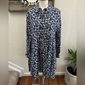 Munthe Rita Navy Floral long sleeve Dress Organic cotton silk‎ size 36 NWT
